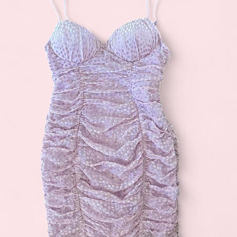Coquette girly ruched bodycon Angel Biba mini dress with velvet polka dots